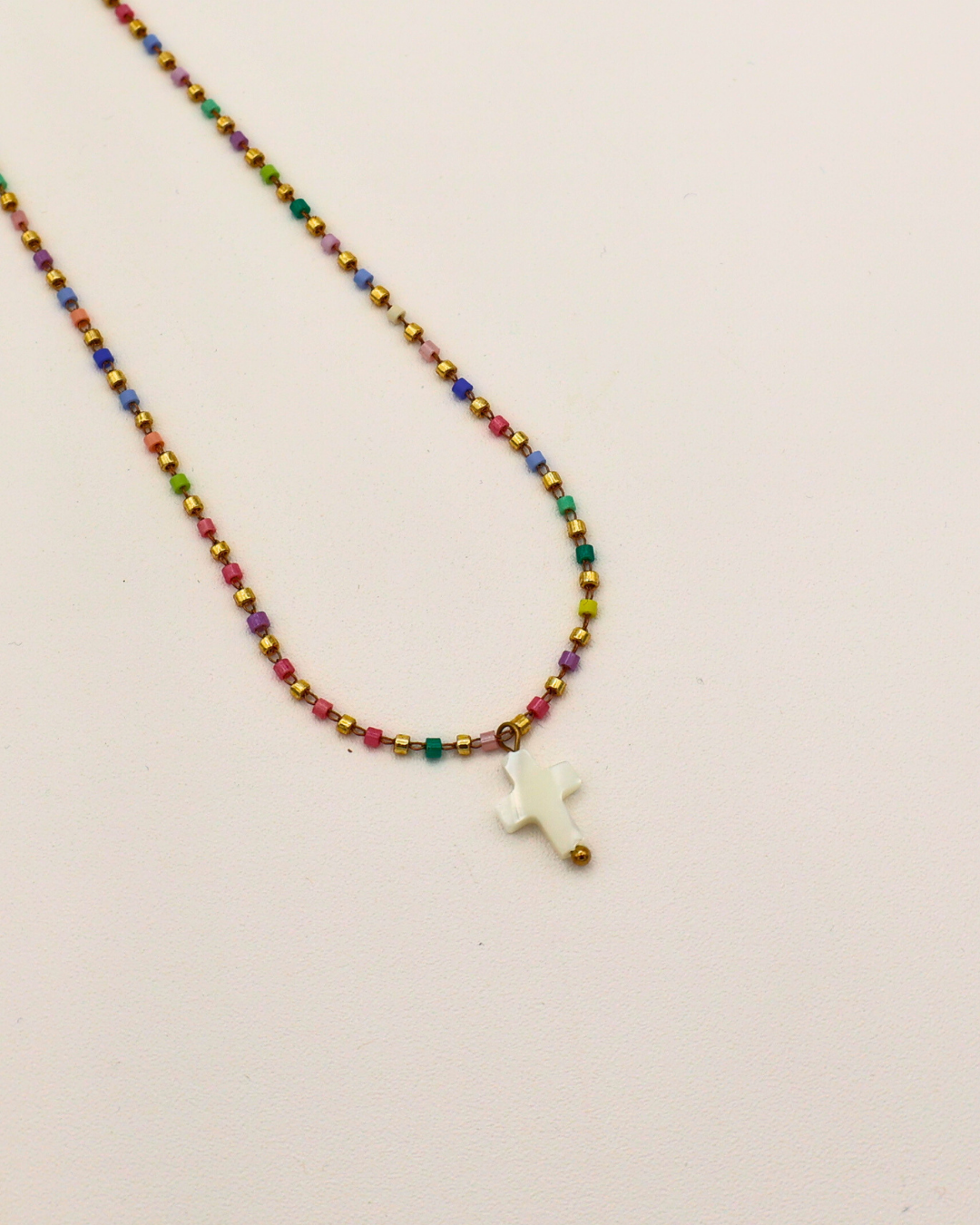 Rainbow Cross Bead Necklace