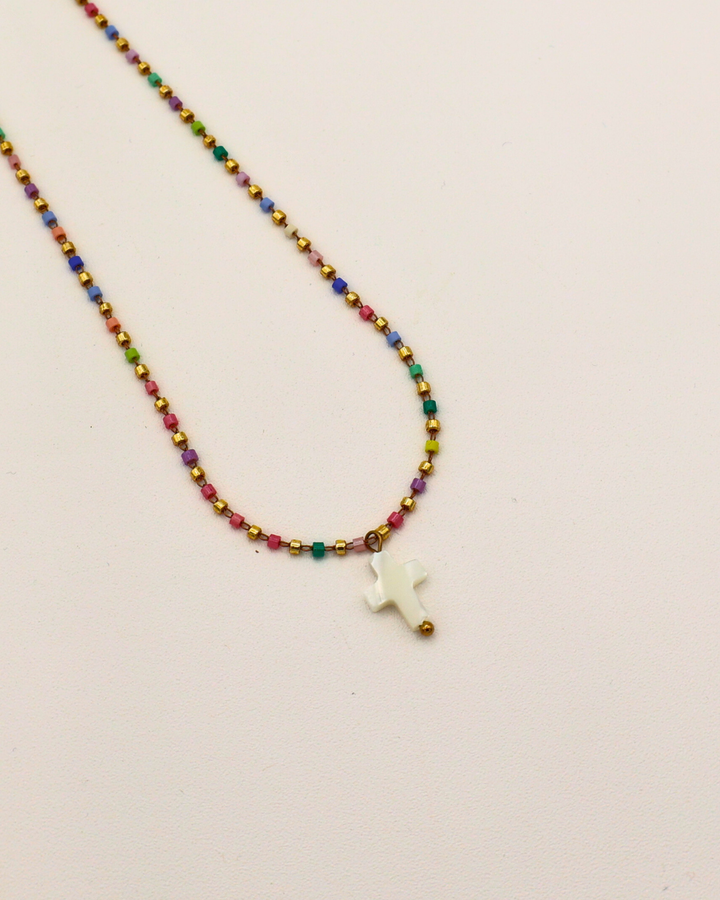 Rainbow Cross Bead Necklace