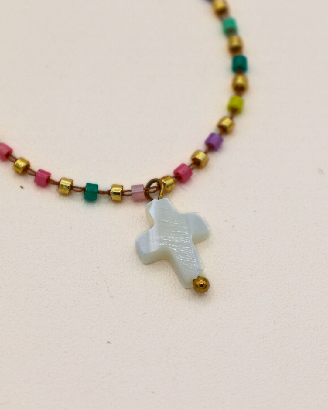 Rainbow Cross Bead Necklace