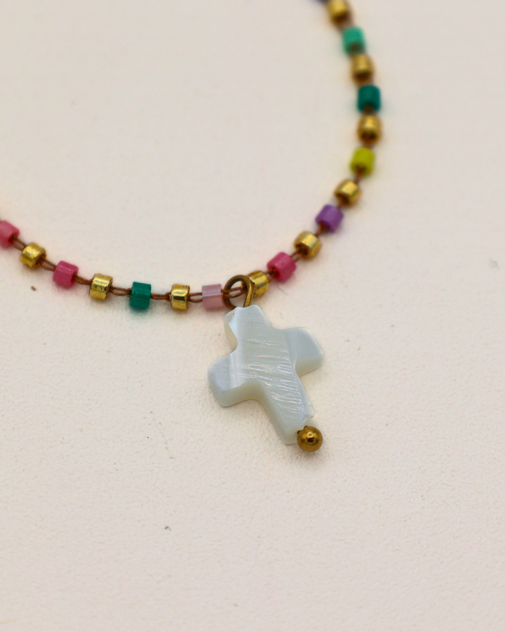 Rainbow Cross Bead Necklace